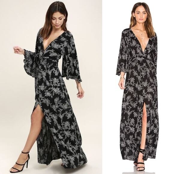 Amuse Society Vortex Dress Maxi Floral Beaded Boho Summer Black White Size XS - Picture 1 of 12